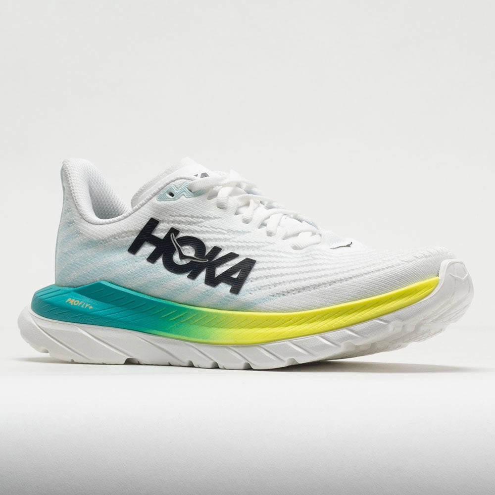 HOKA Mach 5 Men's  White/Blue Glass LightweightConstruction running shoes for advanced runners