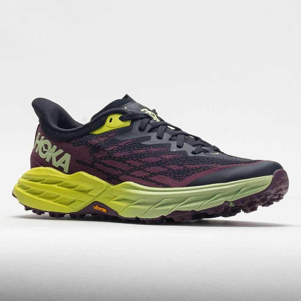 HOKA Speedgoat 5 Women's  Blue Graphite/Evening Primrose running in hot weather