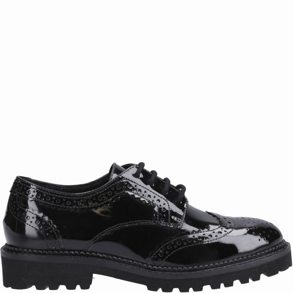 Hush Puppies Gabi Lace Up Patent Junior School Shoes Break Time Quick Outing