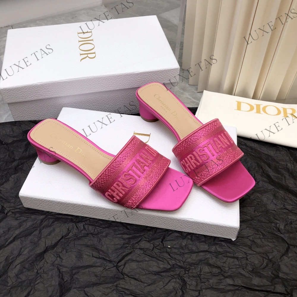 Daily Casual synthetic material Rani Pink Embroidered Dway Heeled Slide - Designer Slides & Sandals for Women