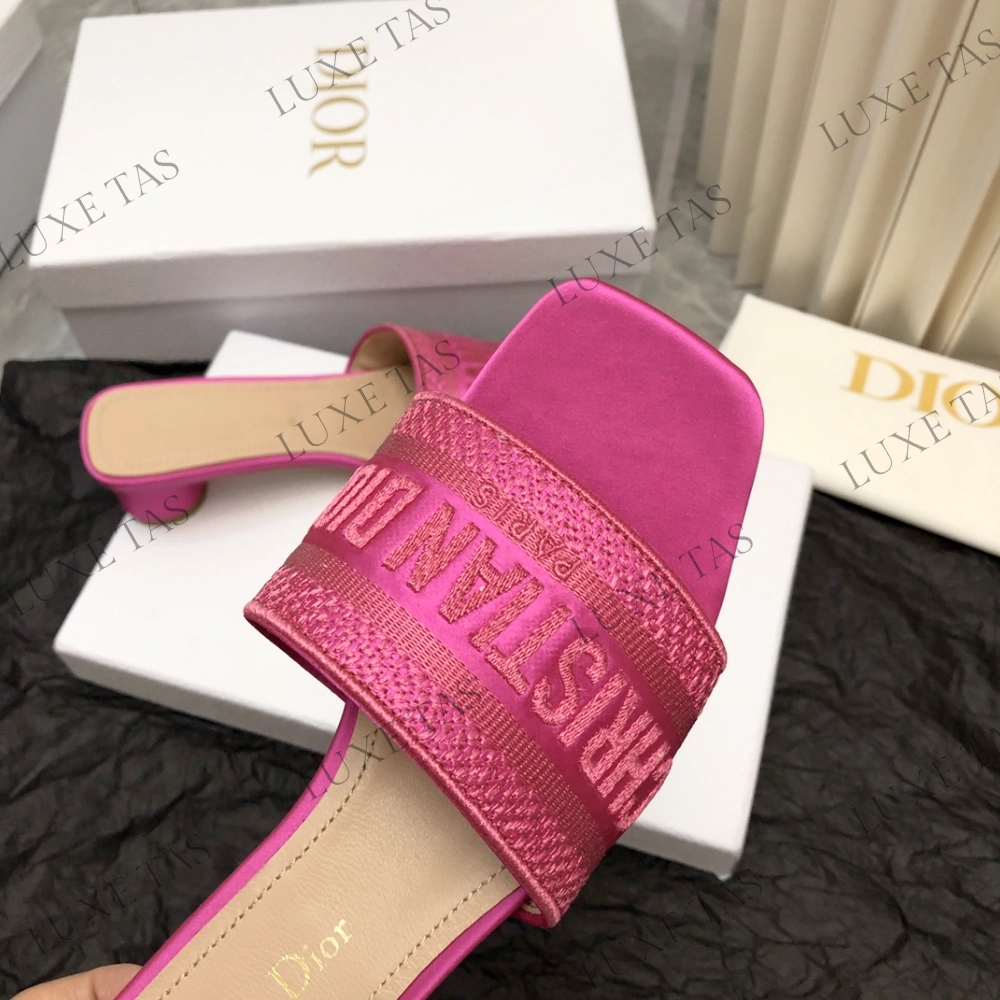 Easy Slip-On Free Step Rani Pink Embroidered Dway Heeled Slide - Designer Slides & Sandals for Women