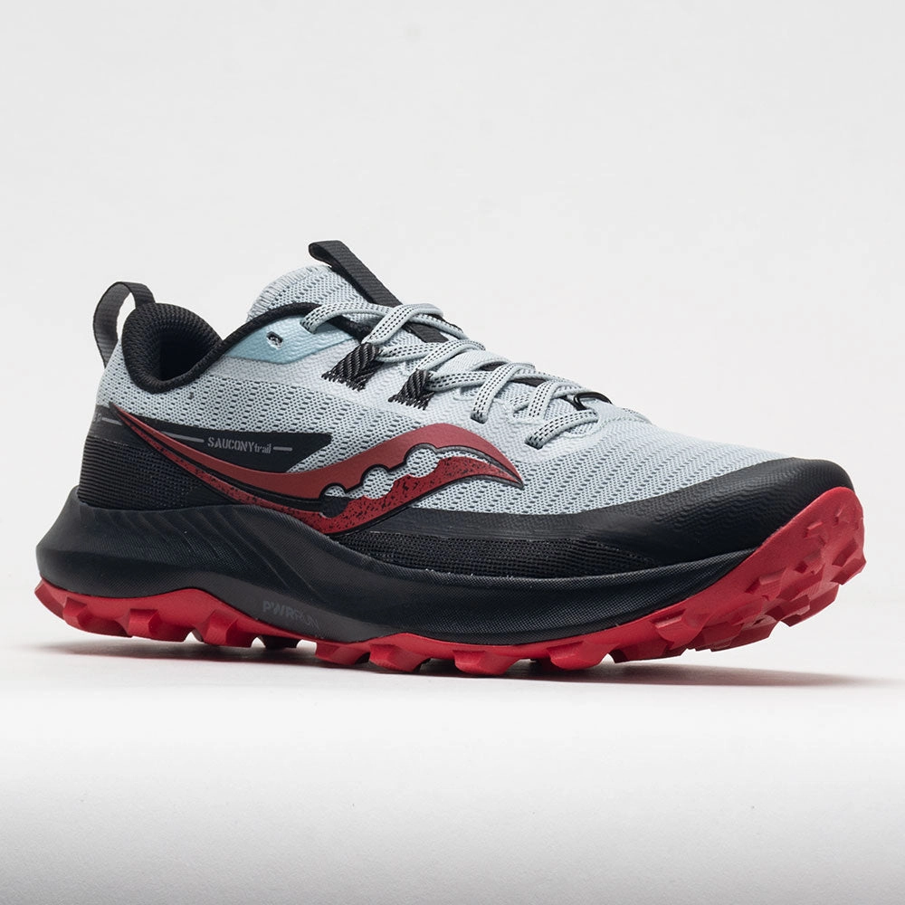 Saucony Peregrine 13 Men's  Vapor/Poppy running on a treadmill at home shoes