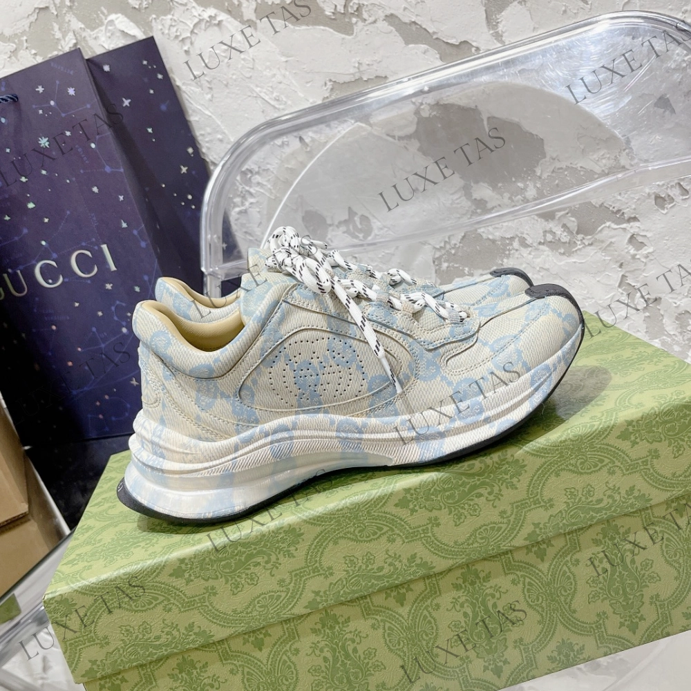 Eco Comfort Beige & Blue GG Run Sneaker - Designer Sneakers for Women