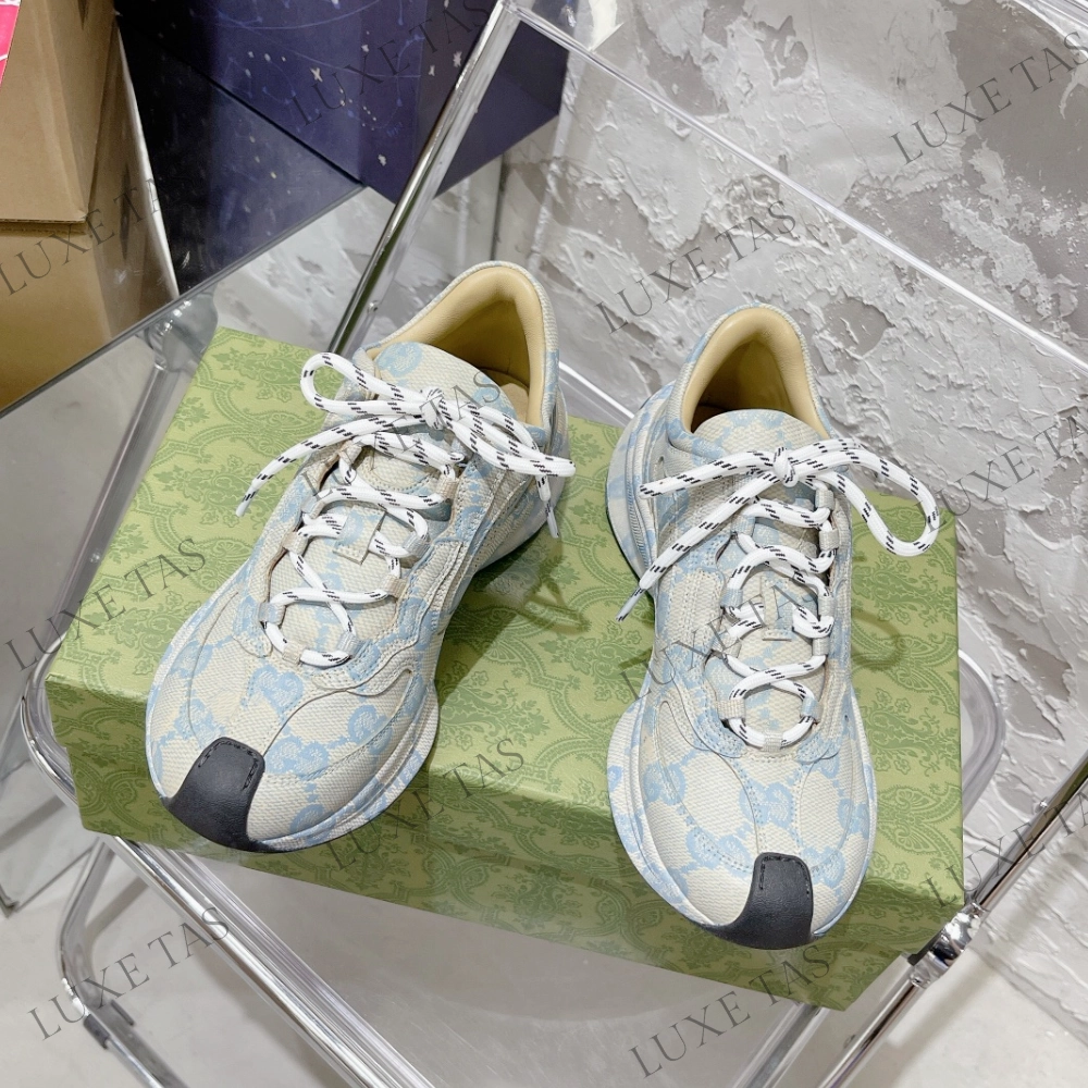Beige & Blue GG Run Sneaker - Designer Sneakers for Women Foot Arch Active Mode