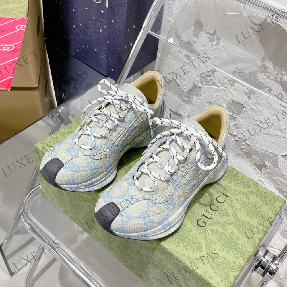 Beige & Blue GG Run Sneaker - Designer Sneakers for Women Street Trail