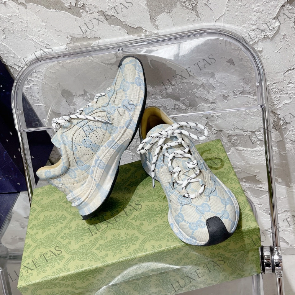 Impact Resistant Midsole Beige & Blue GG Run Sneaker - Designer Sneakers for Women