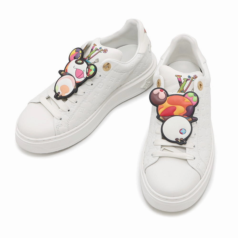 LOUIS VUITTON LV ?? TM Time Out Sneakers White1AGZGR Calf Leather Size 37 Durable Gear TPU Outsole