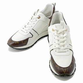 LOUIS VUITTON Run Away?Sneakers White1A4XNO Calf Leather Monogram Size 39 1/2 Comfort Benefit