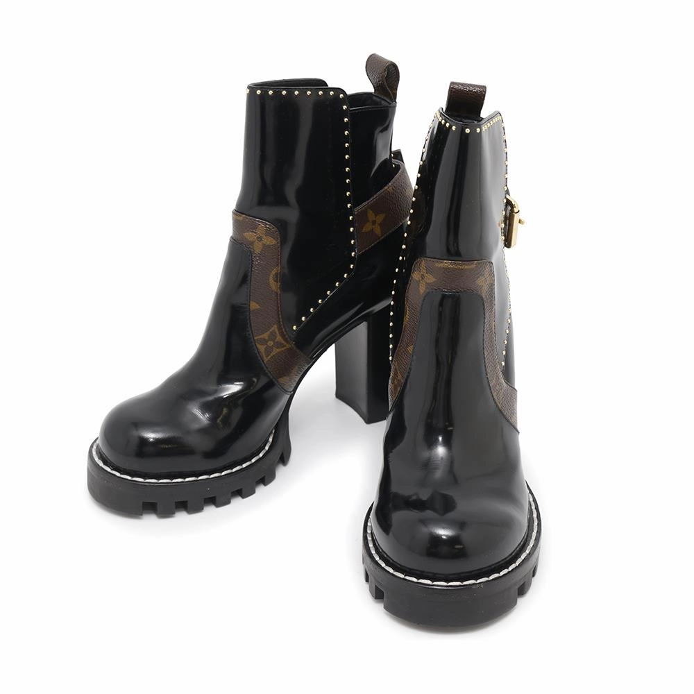 Eco Friendly Abrasion-resistant LOUIS VUITTON Star Trail Line Boots Noir Monogram Patent Leather Size 36 1/2