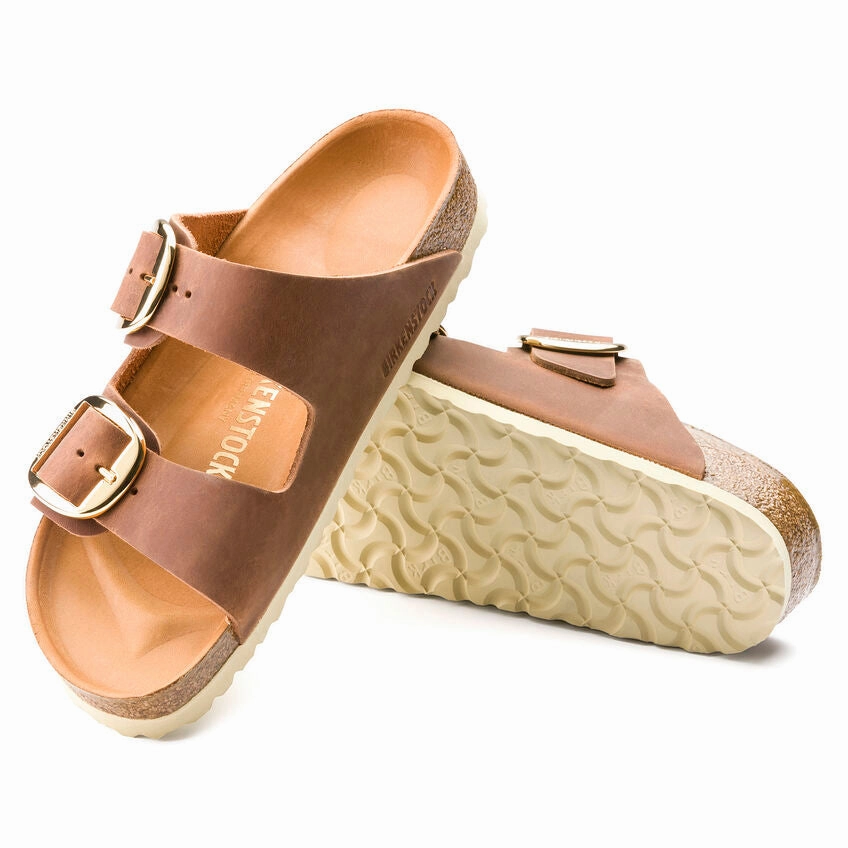 Comfortable Travel Sandals Arizona Cognac Big Buckle Narrow
