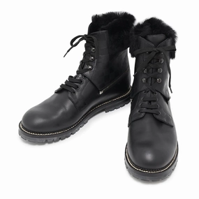 LOUIS VUITTON Tibetan line 2way lace-up boots Black Damier Infini Leather Fur Size 6 1/2 Construction Worker Comfort Backing