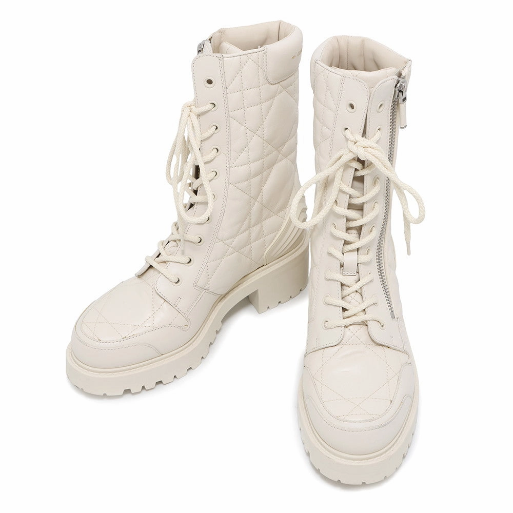 Dior D-LEADER Cannage Mid-Length Boots IvoryKDI733CQC Calf Leather Size 38 Timeless Look Strong Grip