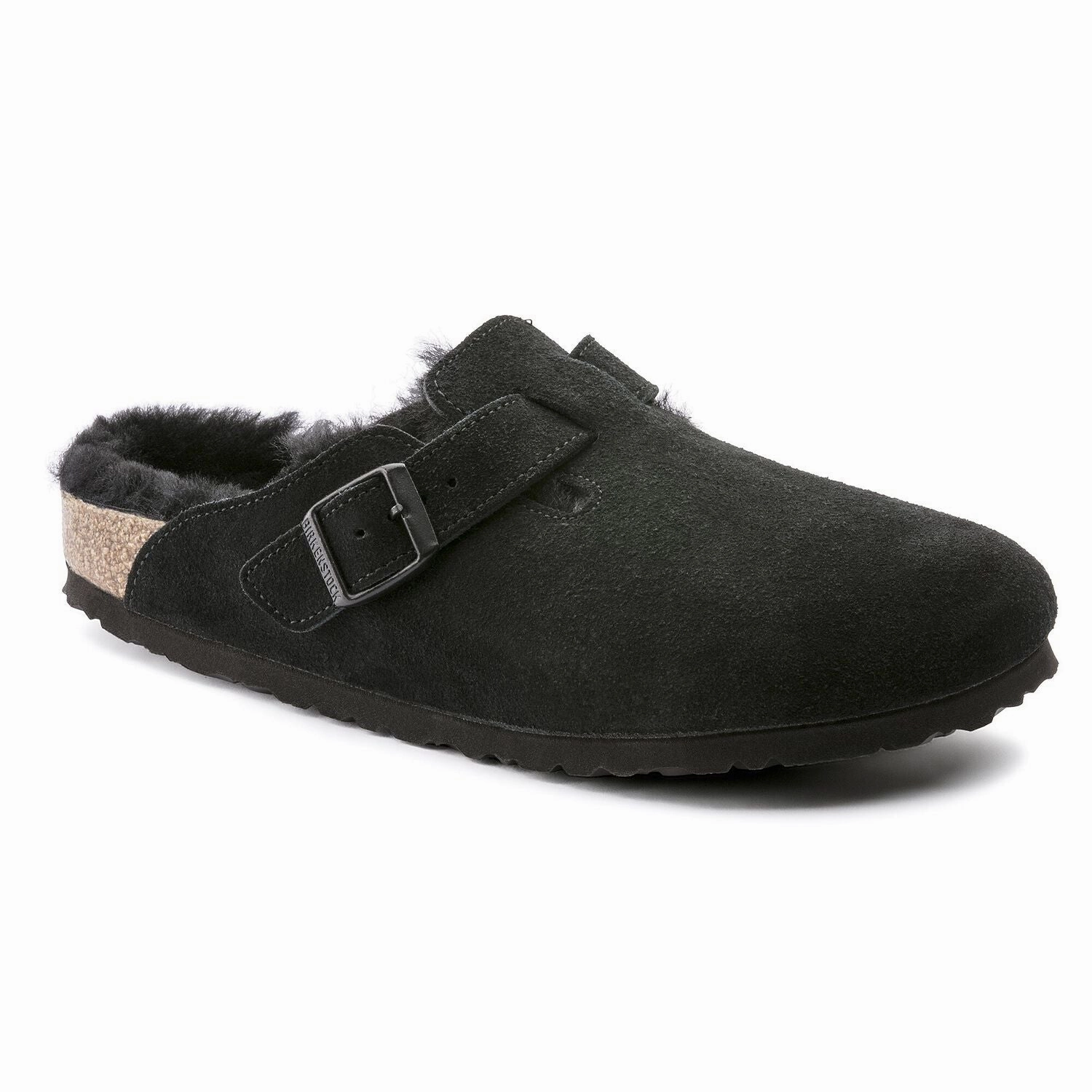Boston Shearling Suede Leather Black Regular Street Comfort Slides
