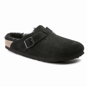 Boston Shearling Suede Leather Black Regular Street Comfort Slides