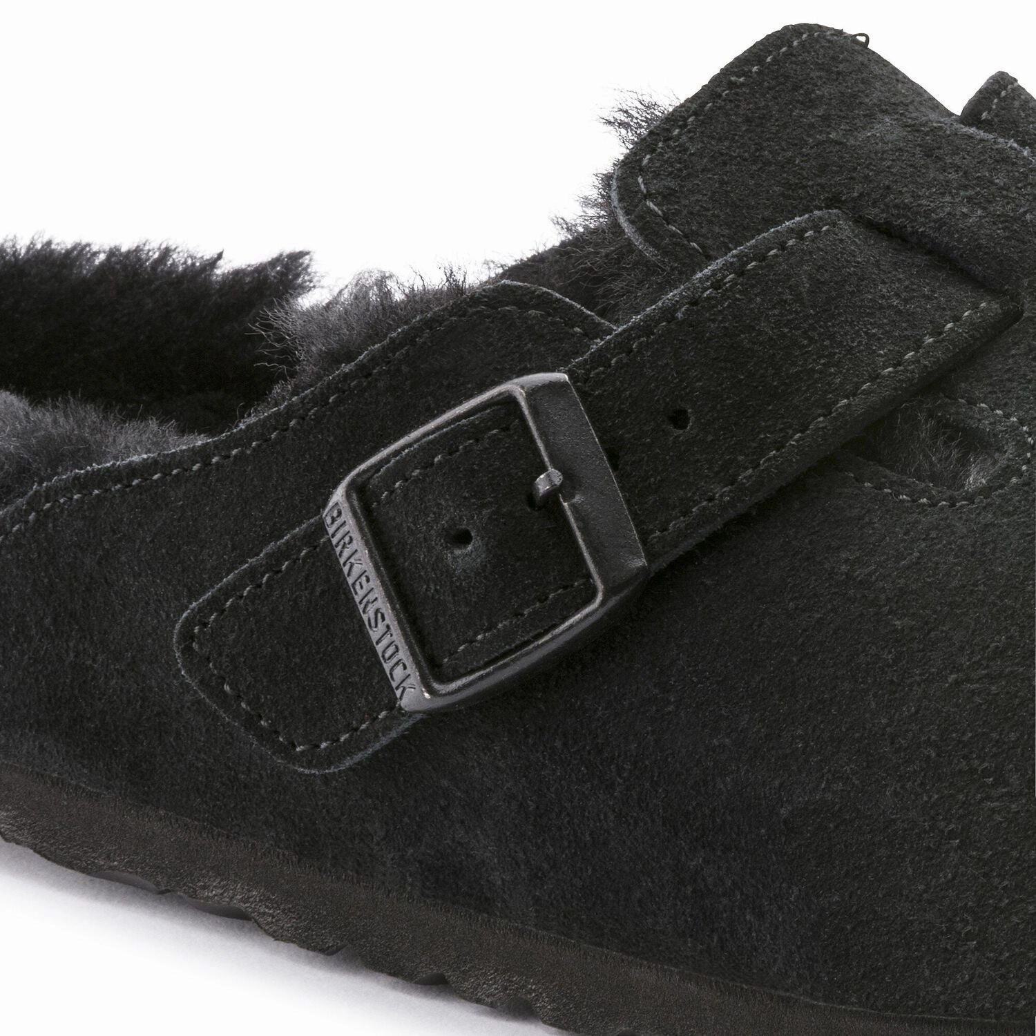 Adjustable Sandals Boston Shearling Suede Leather Black Regular