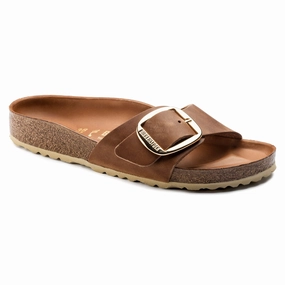 Madrid Big Buckle Cognac Narrow Pool Slippers