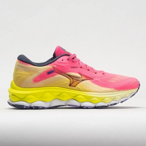 Mizuno Wave Sky 7 Women's  High-Vis Pink/Ombre Blue running in a bluff area shoes Comfort Jog