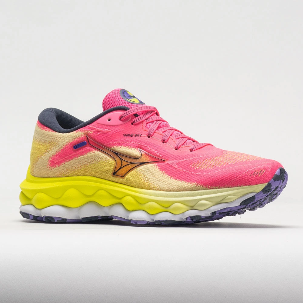 heavy - duty - construction - feature shoes temperate - climate shoes Mizuno Wave Sky 7 Women's  High-Vis Pink/Ombre Blue
