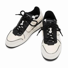CHANEL CC Logo Low Cut Sneakers White/BlackG45212 Leather suede Size 38 Energy return