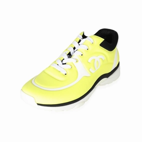 Bouncy Cushioning Impact Ready Neon Yellow Lycra Interlocking CC Sneakers 39.5