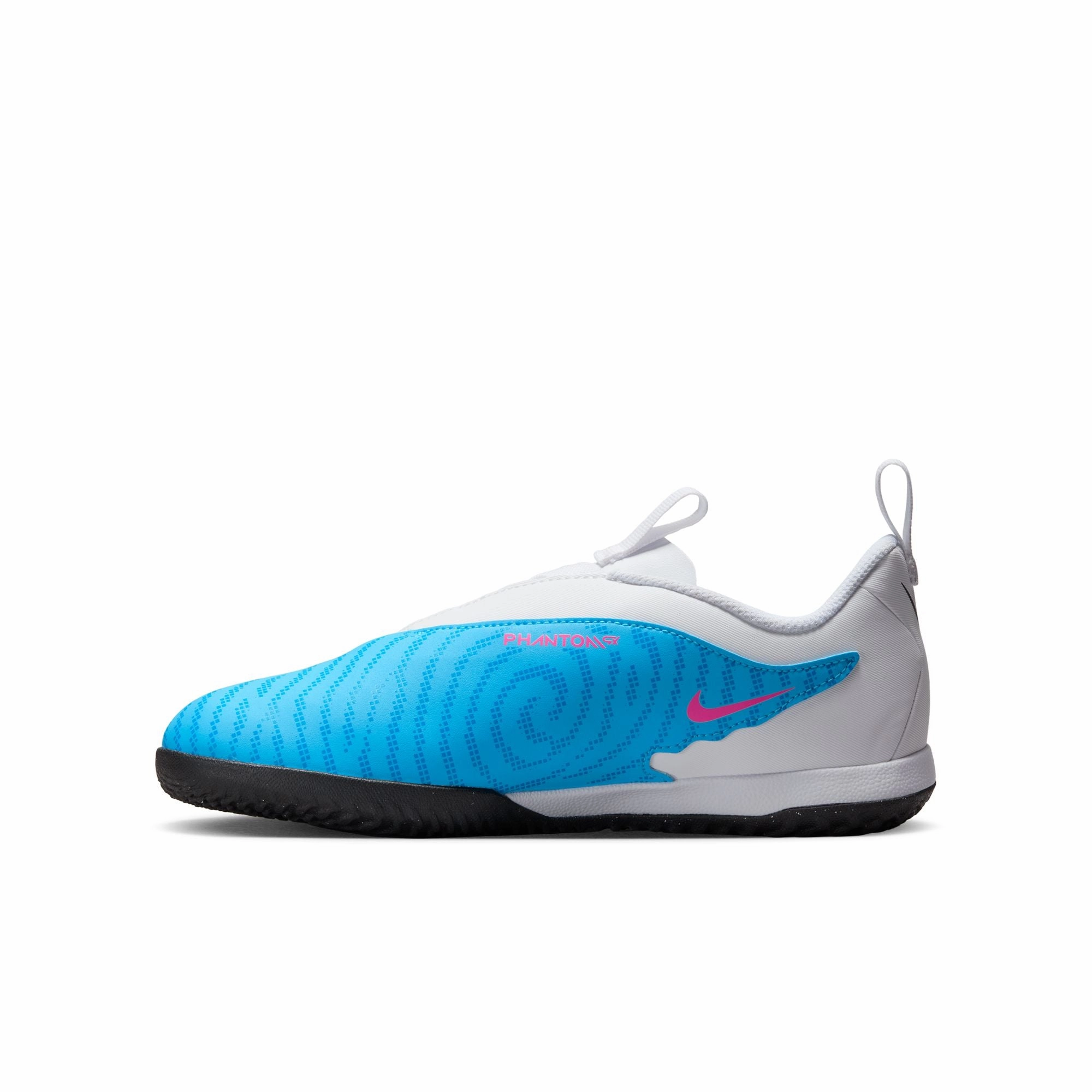 Nike Junior Phantom GX Academy IC Indoor Soccer Shoes-White/Black/Blue/Pink Field Moves Side Support