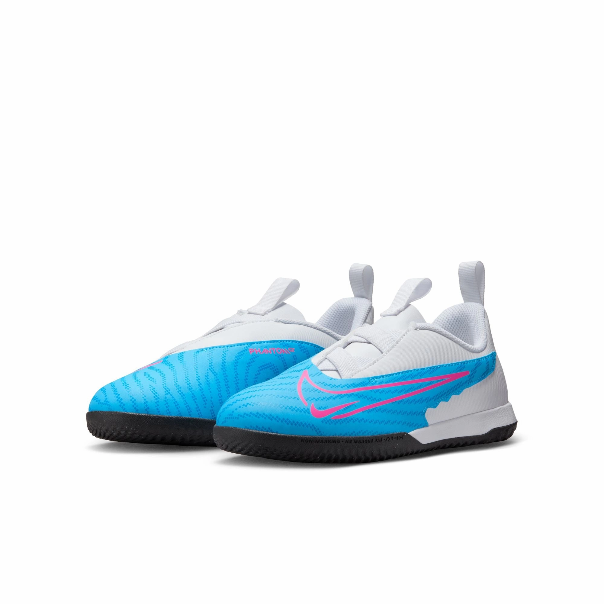 Step Power Nike Junior Phantom GX Academy IC Indoor Soccer Shoes-White/Black/Blue/Pink