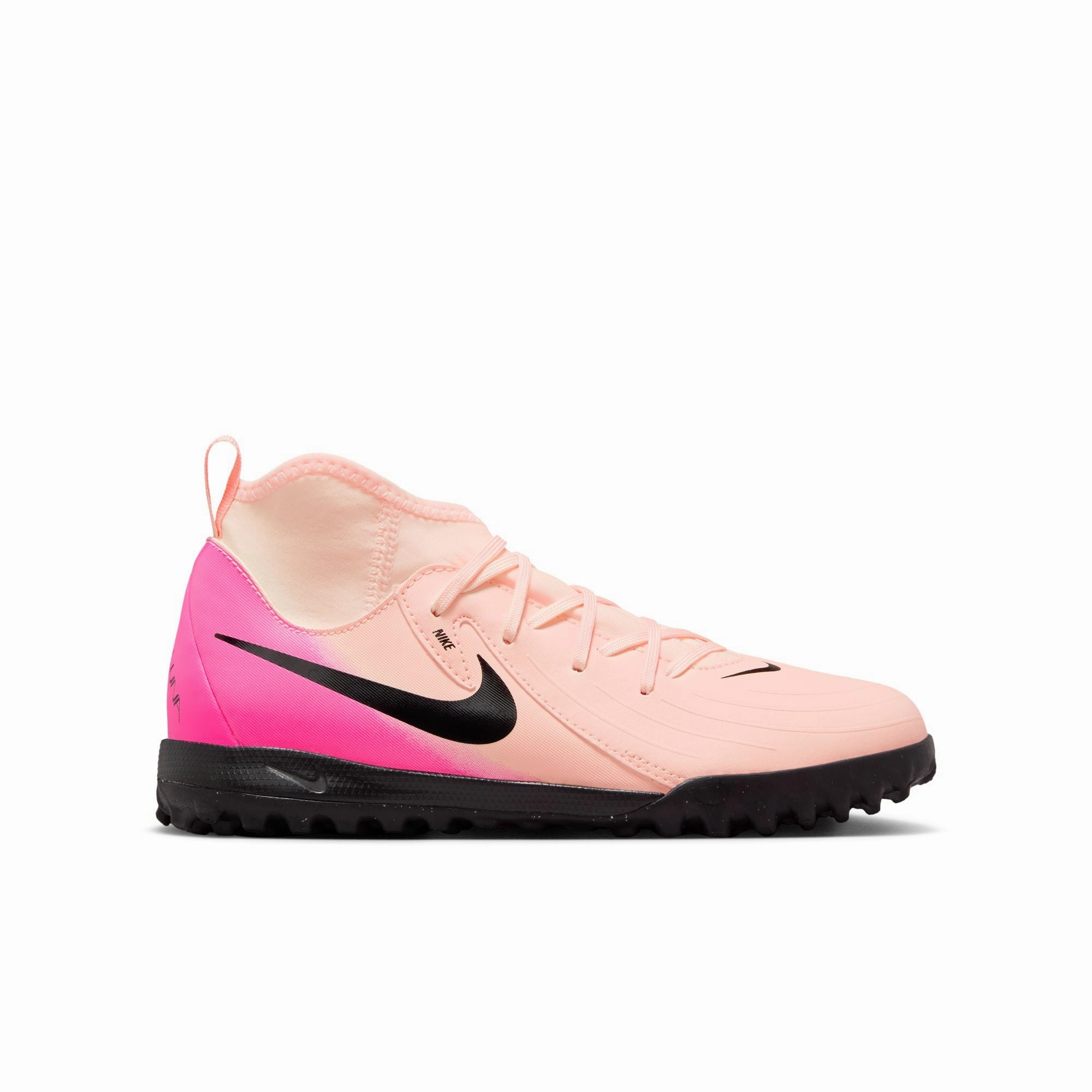 Nike Junior Phantom Luna II Academy TF Turf Soccer Cleats - Crimson Tint/Black-Pink Blast Wide Control Soft Touch