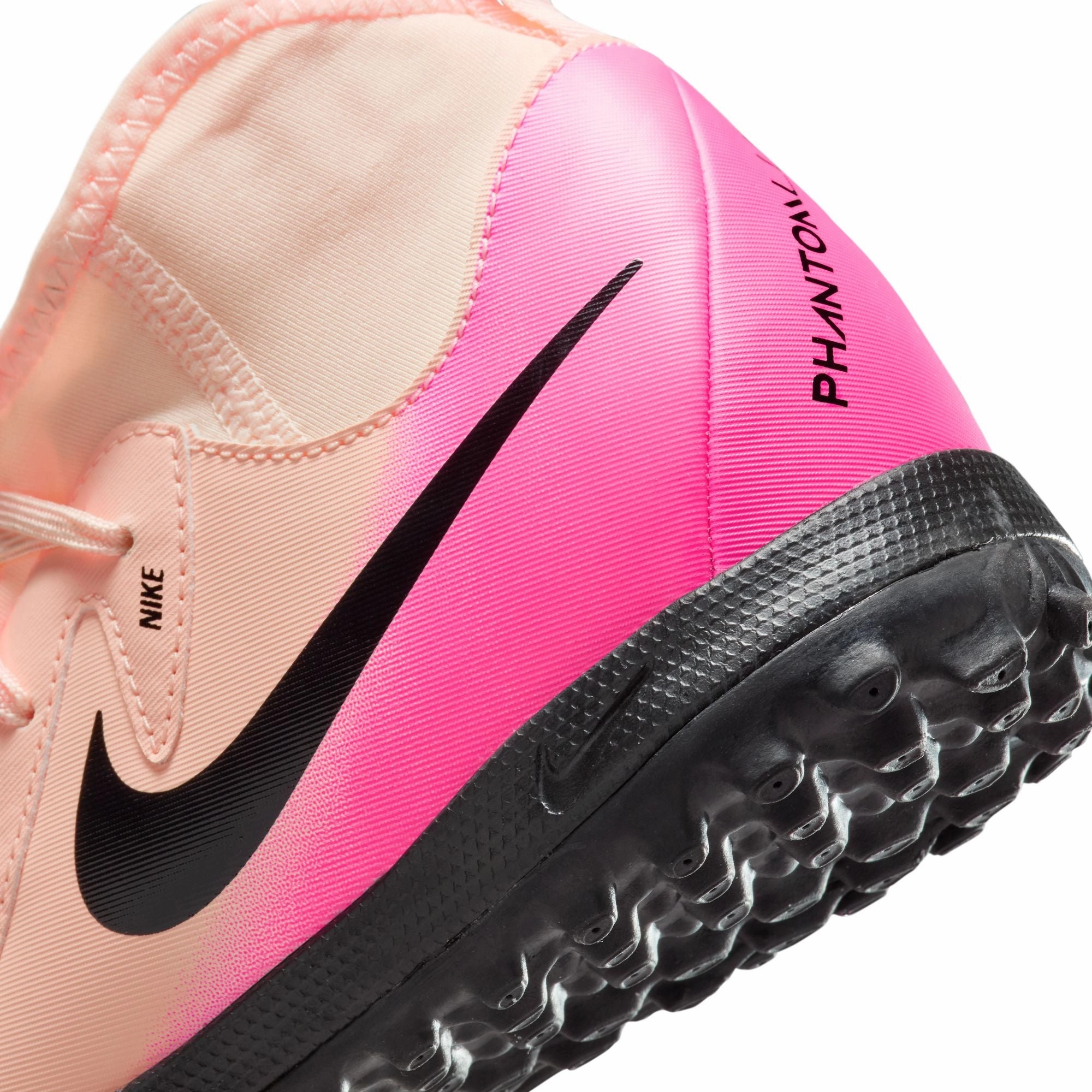 Firm base Foot Stability Nike Junior Phantom Luna II Academy TF Turf Soccer Cleats - Crimson Tint/Black-Pink Blast