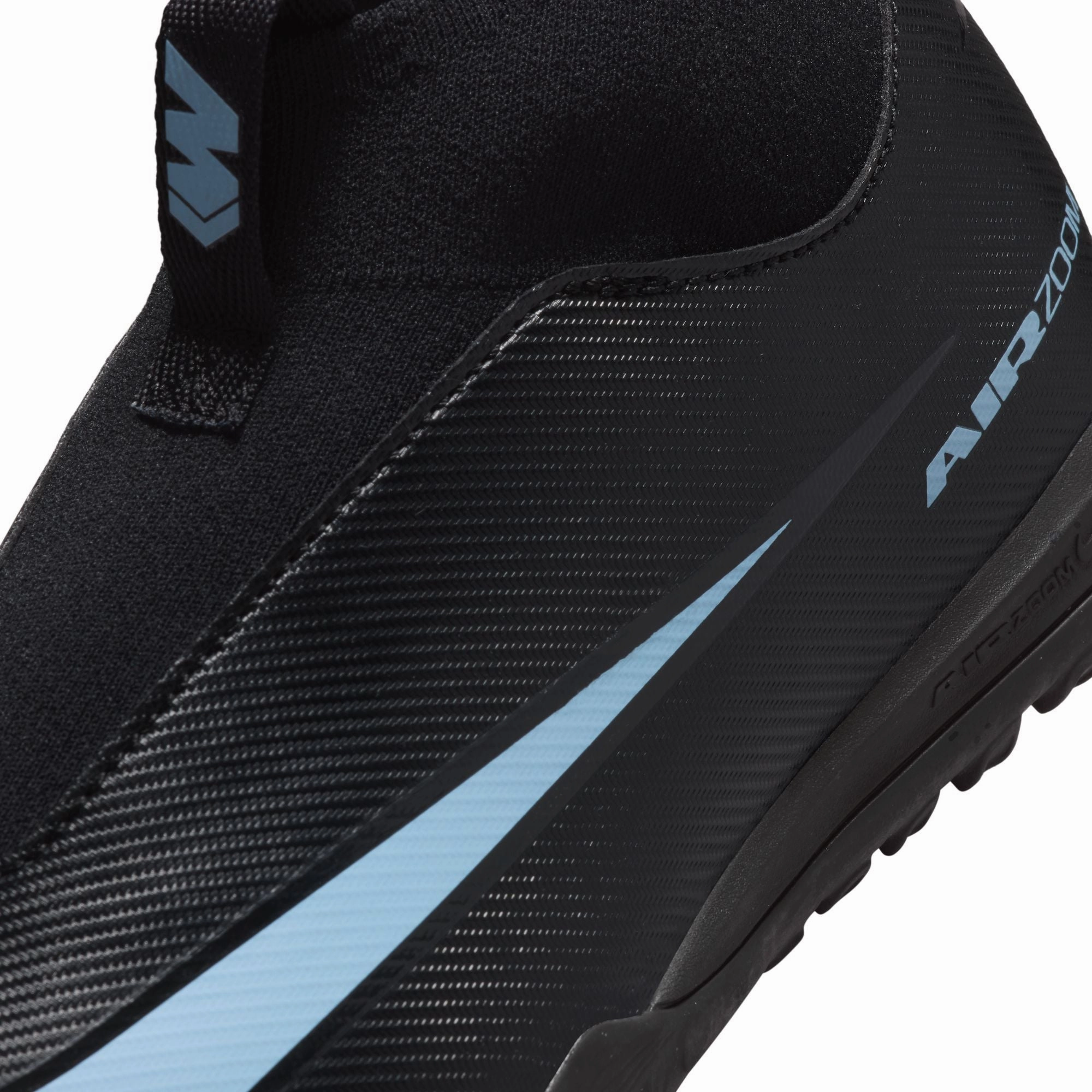 Lace Stability Pivot Zone Nike Junior Superfly 10 Academy TF Turf Soccer Shoes - Black/Ice Blue