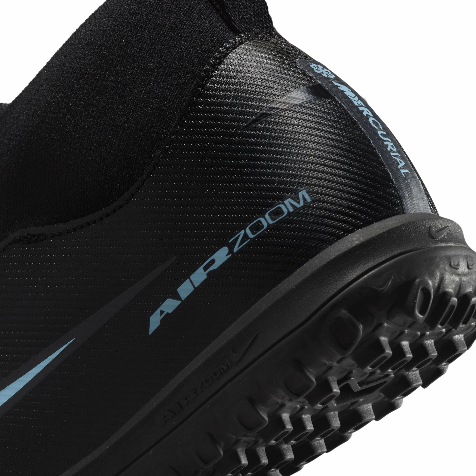 street soccer Tournament Grade Nike Junior Superfly 10 Academy TF Turf Soccer Shoes - Black/Ice Blue