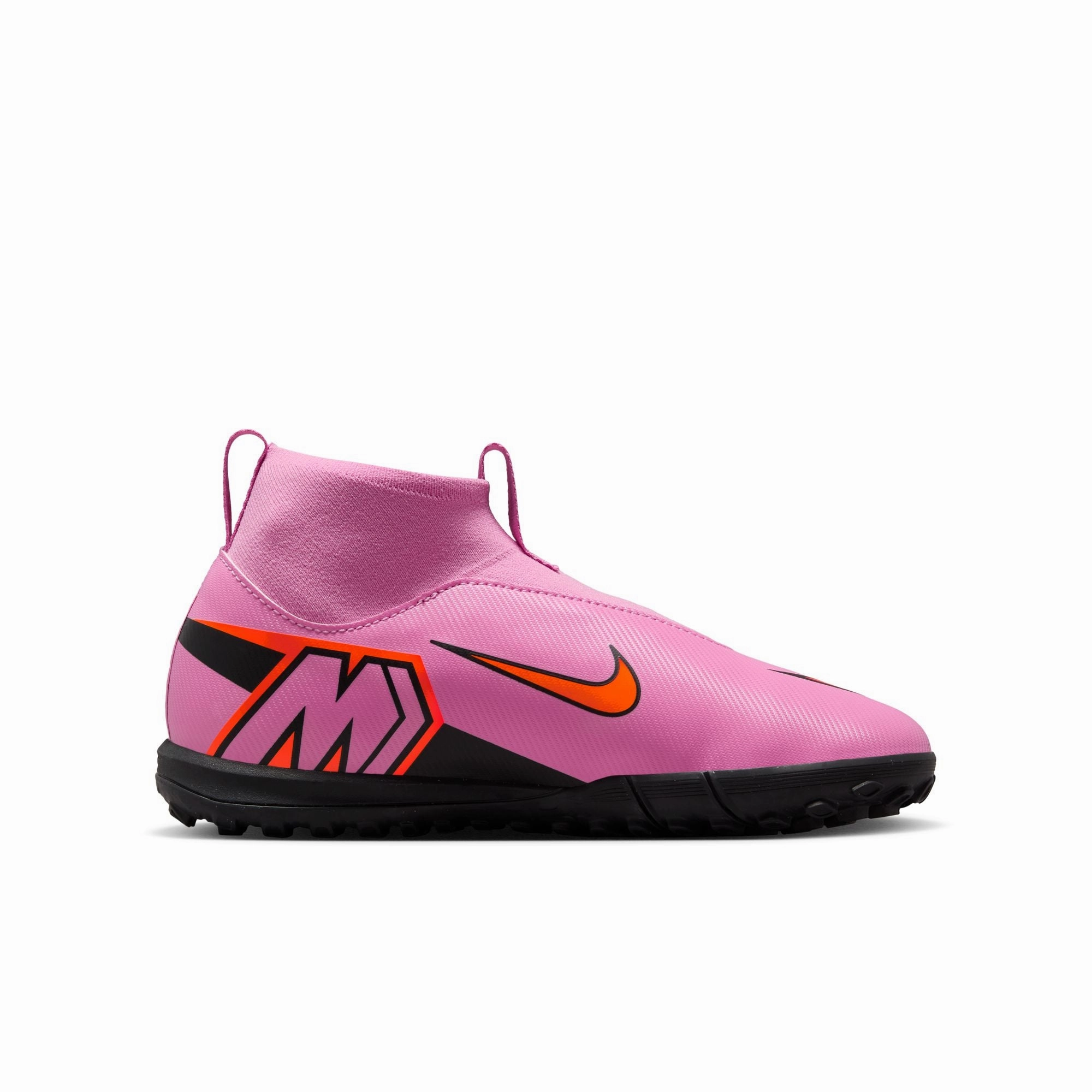 Nike Junior Superfly 10 Academy TF Turf Soccer Shoes -Magic Flamingo/Black-Total Crimson Flex grooves Directional Change
