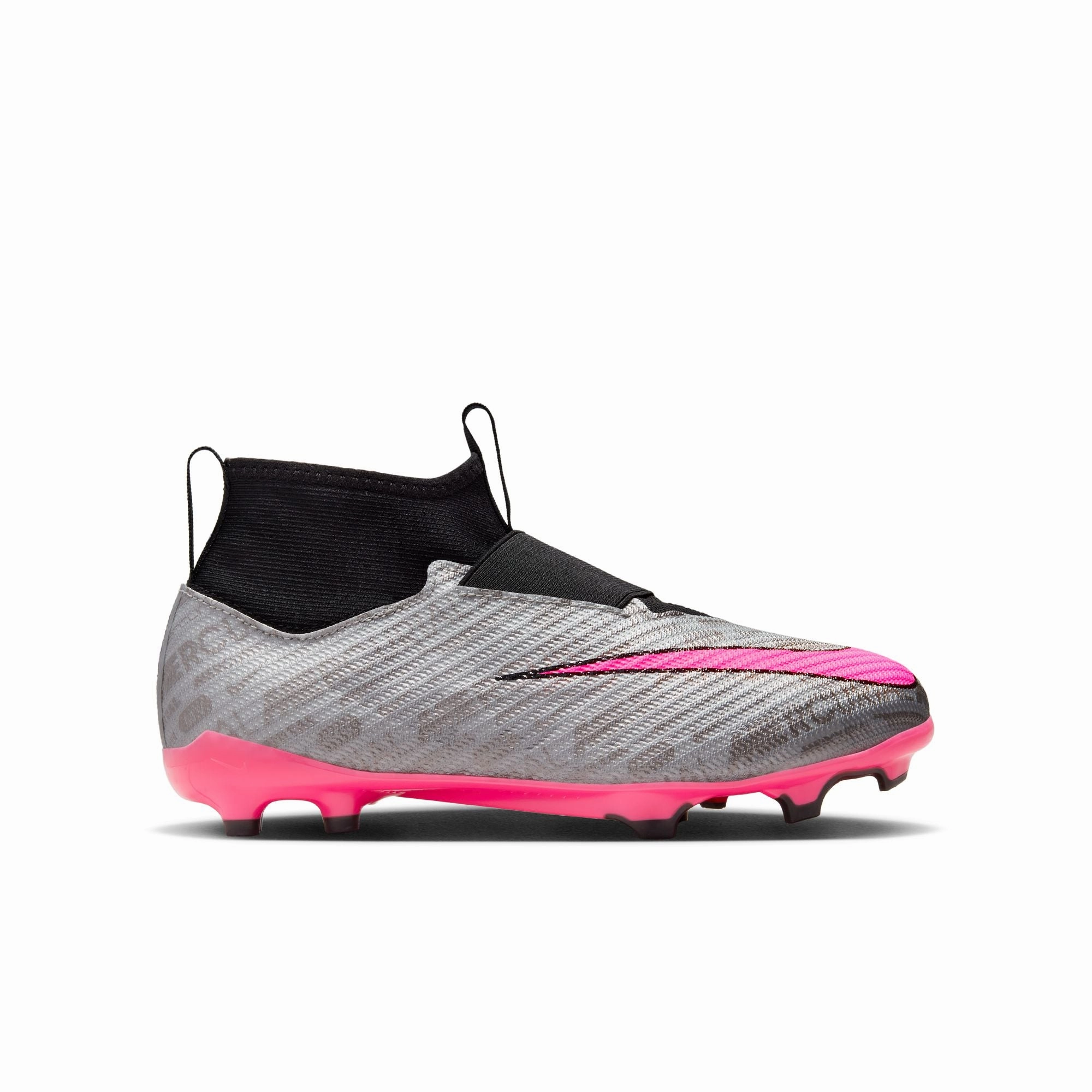Nike Junior Zoom Mercurial Superfly 9 Pro FG Soccer Shoes - Silver/Pink/Black/Yellow Roll Barrier