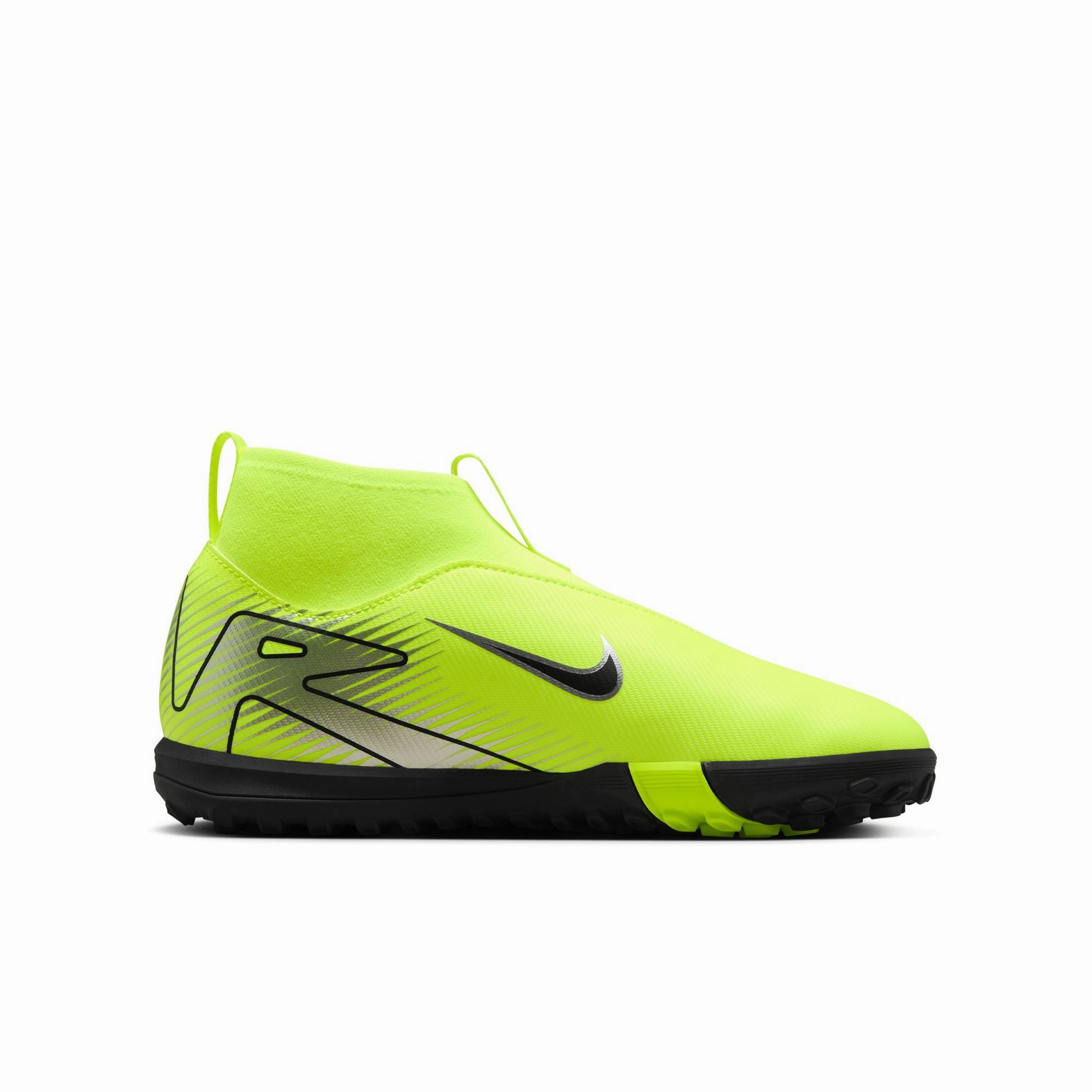 Nike Junior Zoom Superfly 10 Academy TF Turf Soccer Shoes - Metallic Silver/Black Volt Speed Action