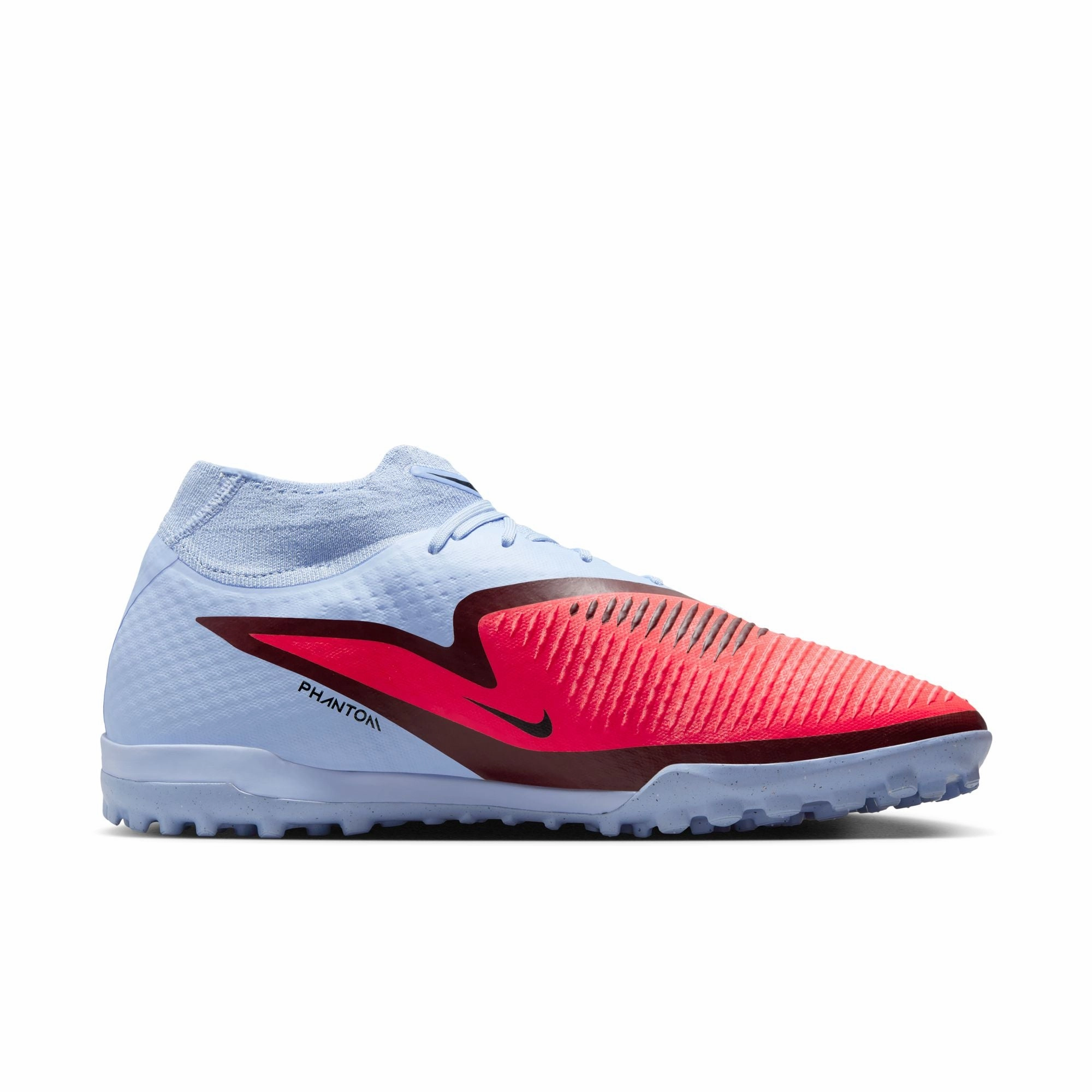 Footing Control Nike Phantom 6 360 High Academy DF TF Turf Soccer Shoes - Royal Tint/ Bright Crimson