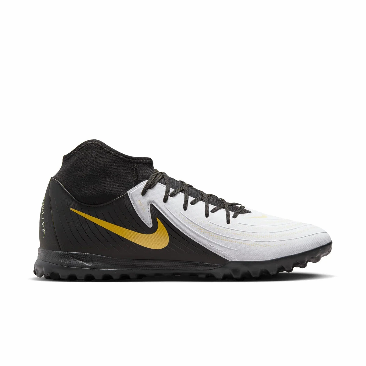 Impact shield Nike Phantom Luna II Academy TF Turf Soccer Shoes - White/ Black/ Gold Coin