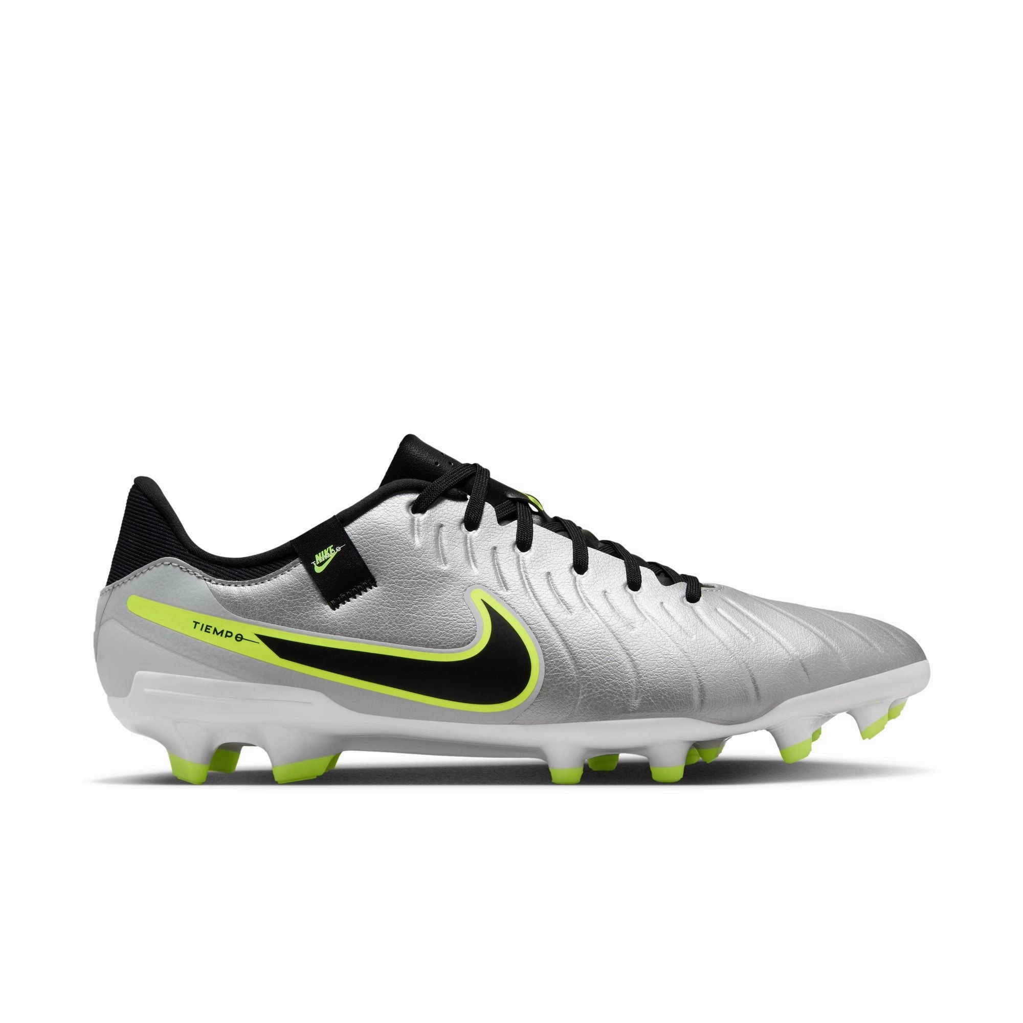 Nike Tiempo Legend 10 Academy MG Multi Ground Soccer Shoes - Metallic Silver / Black Volt Touch Comfort