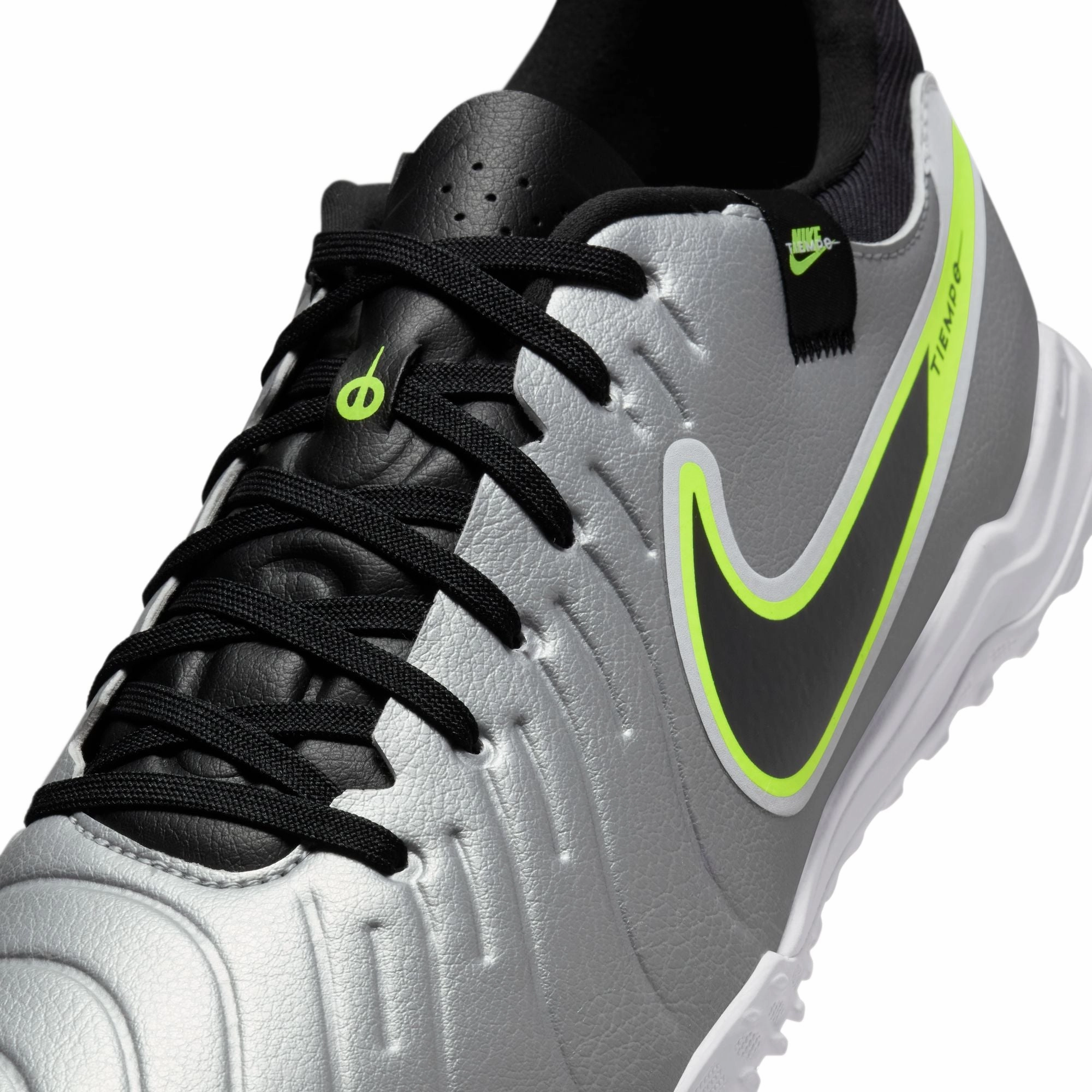 Nike Tiempo Legend 10 Academy TF Turf Soccer Shoes - Metallic Silver / Black Volt Easy Clean