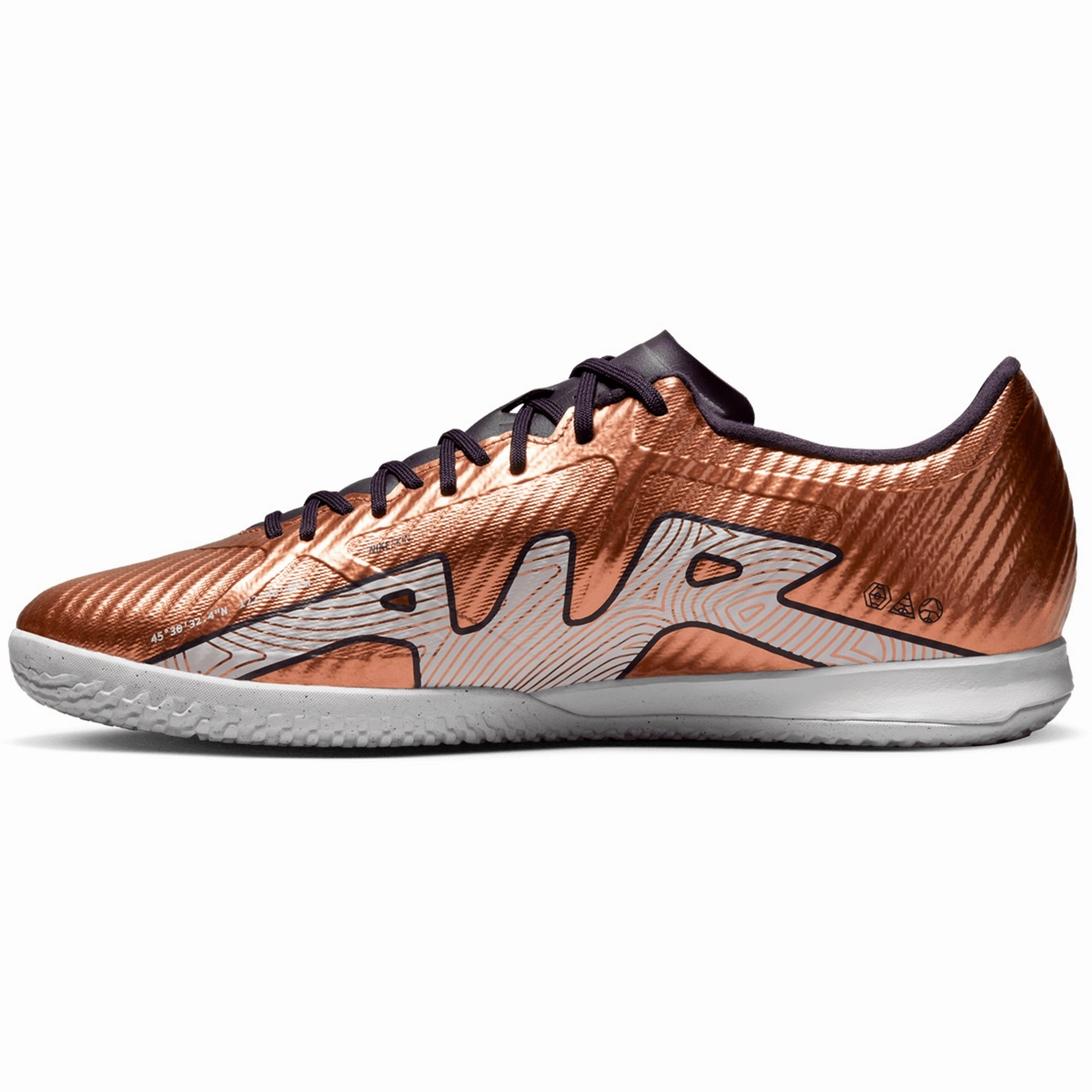 Padded Tongue Youth Fit Nike Zoom Mercurial Vapor 15 Academy Q IC Indoor Soccer Shoes - MetallicCopper