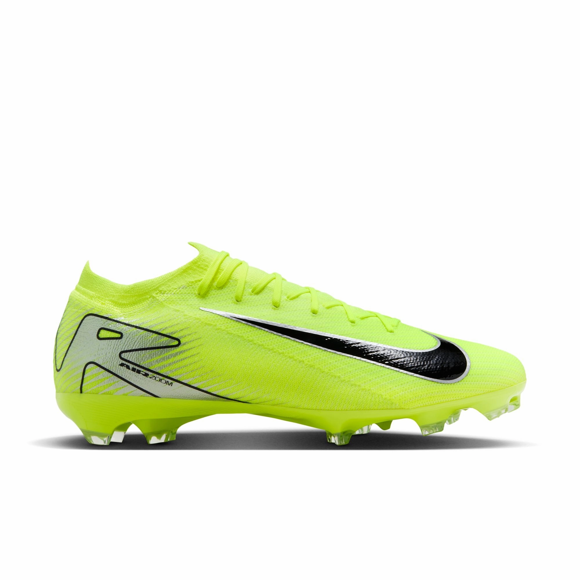 Sprint Force Ergonomic Shape Nike Zoom Vapor Pro FG/MG Firm Ground Soccer Shoes - Metallic Silver/Volt Black
