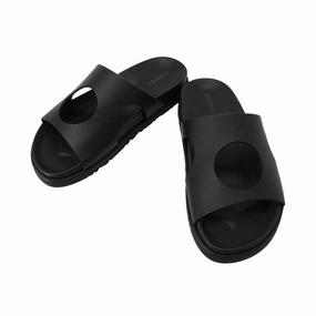 HERMES Edit Sandals Black Leather Rubber Size 37 Outdoor Fashion