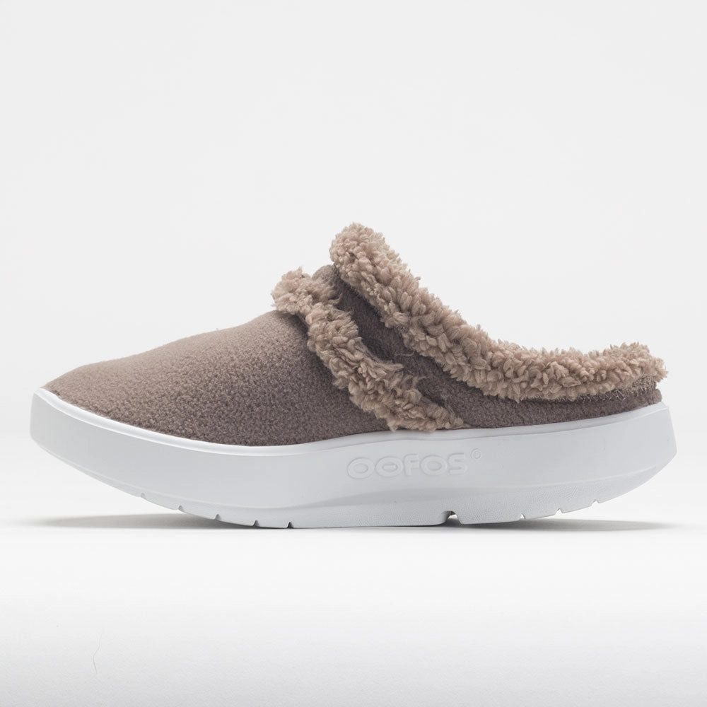 OOFOS OOcoozie Mule Women's  Chocolate running during a thunderstorm