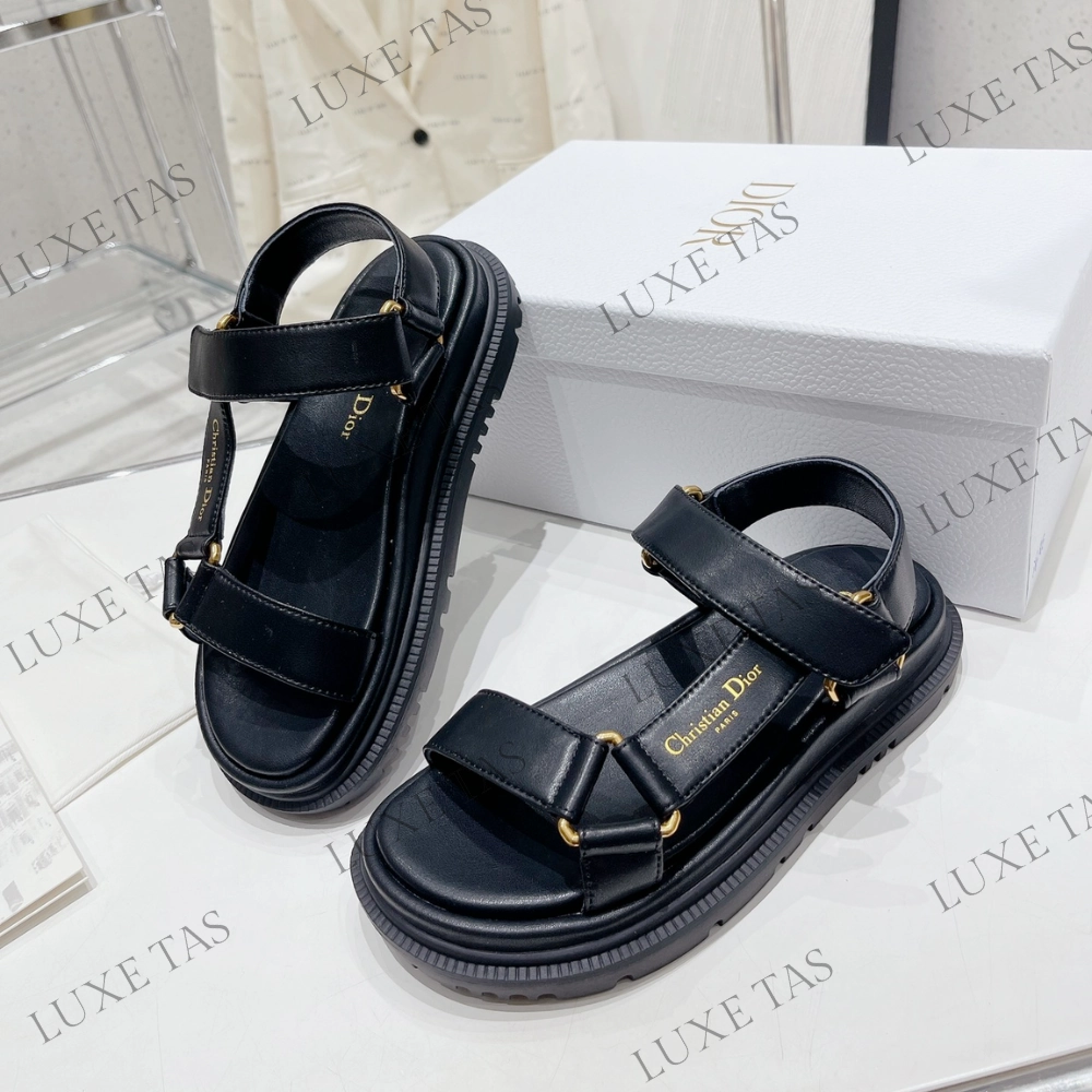 D-Wave Sandal Black Lambskin - Designer Slides & Sandals for Women Open Steps