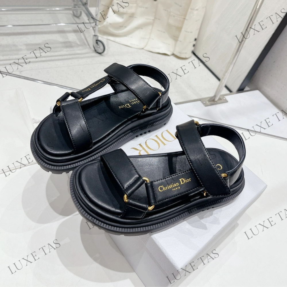 All-Purpose Footwear D-Wave Sandal Black Lambskin - Designer Slides & Sandals for Women