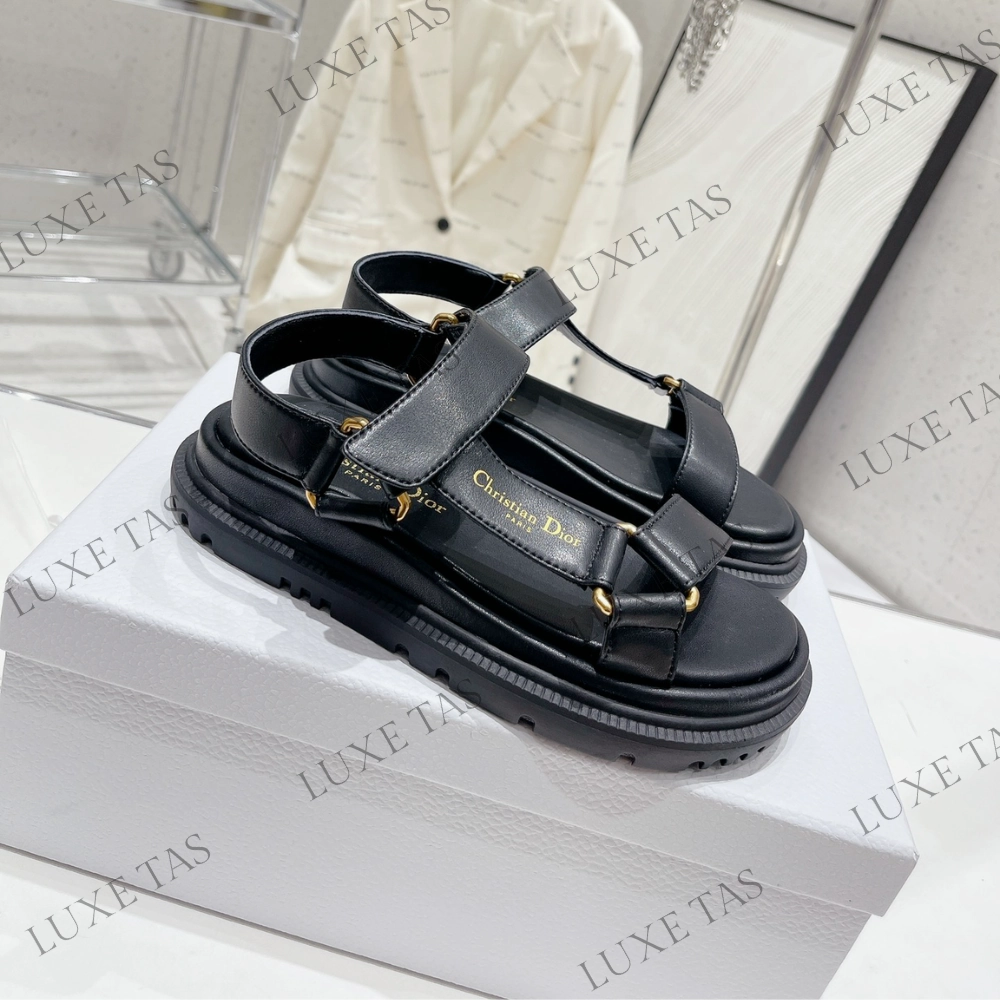 D-Wave Sandal Black Lambskin - Designer Slides & Sandals for Women Sweat Wicking Bead Edge
