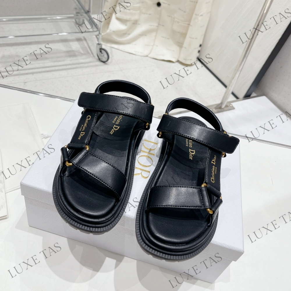 Weekend Style D-Wave Sandal Black Lambskin - Designer Slides & Sandals for Women