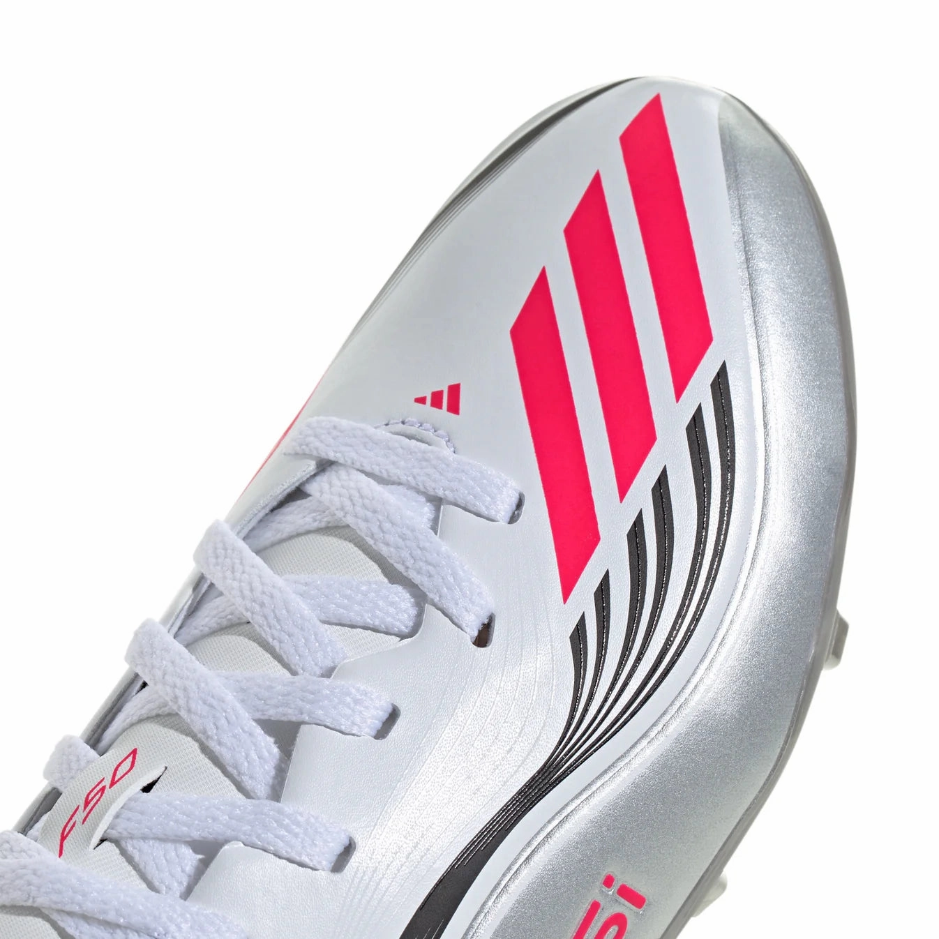 adidas F50 League FG Firm Ground Soccer Cleats MESSI - FtwWht/ Lucred/ Silvmt Backfield Motion