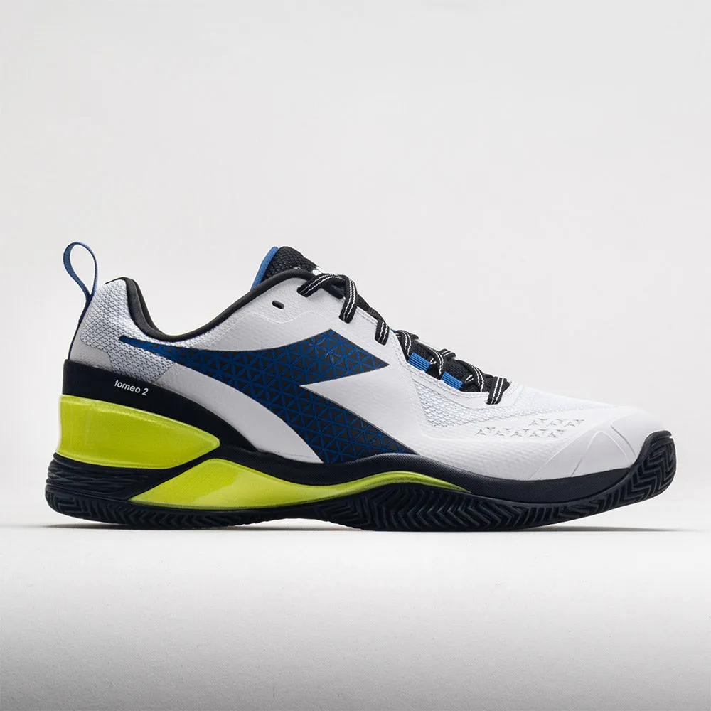 running in a lagoon area shoes Supportive midsole Diadora Blushield Torneo 2 Clay Men's  White/Deja Vu Blue/Black