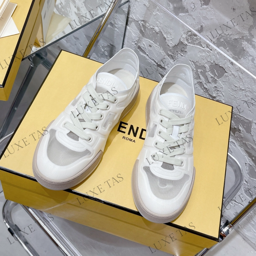 Stitch Down Construction White Mesh Low Tops FF Match Designer Sneakers for Women