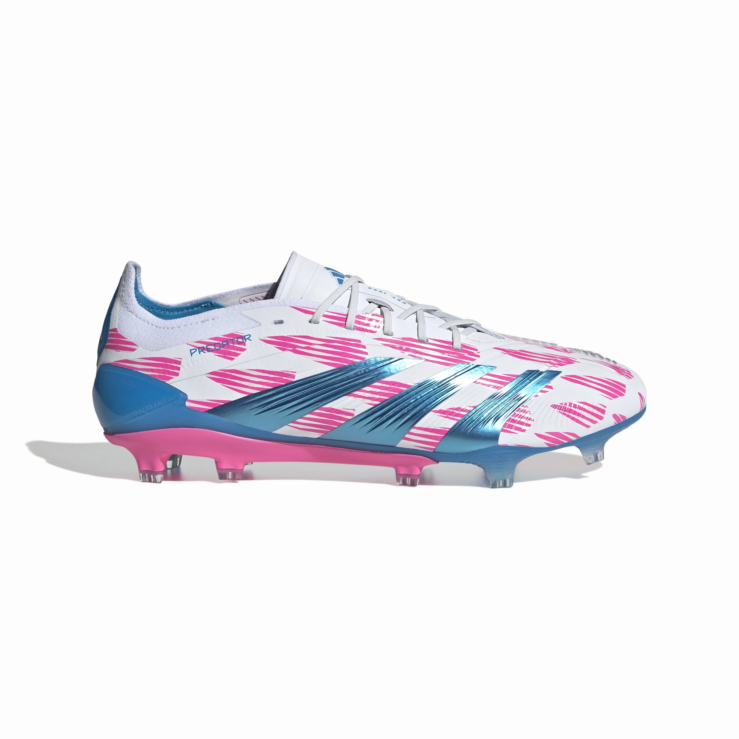 adidas Predator Elite FG Firm Ground Soccer Cleat - FTWhite/ Solar Blue/ Solar Pink Pro Traction High Agility
