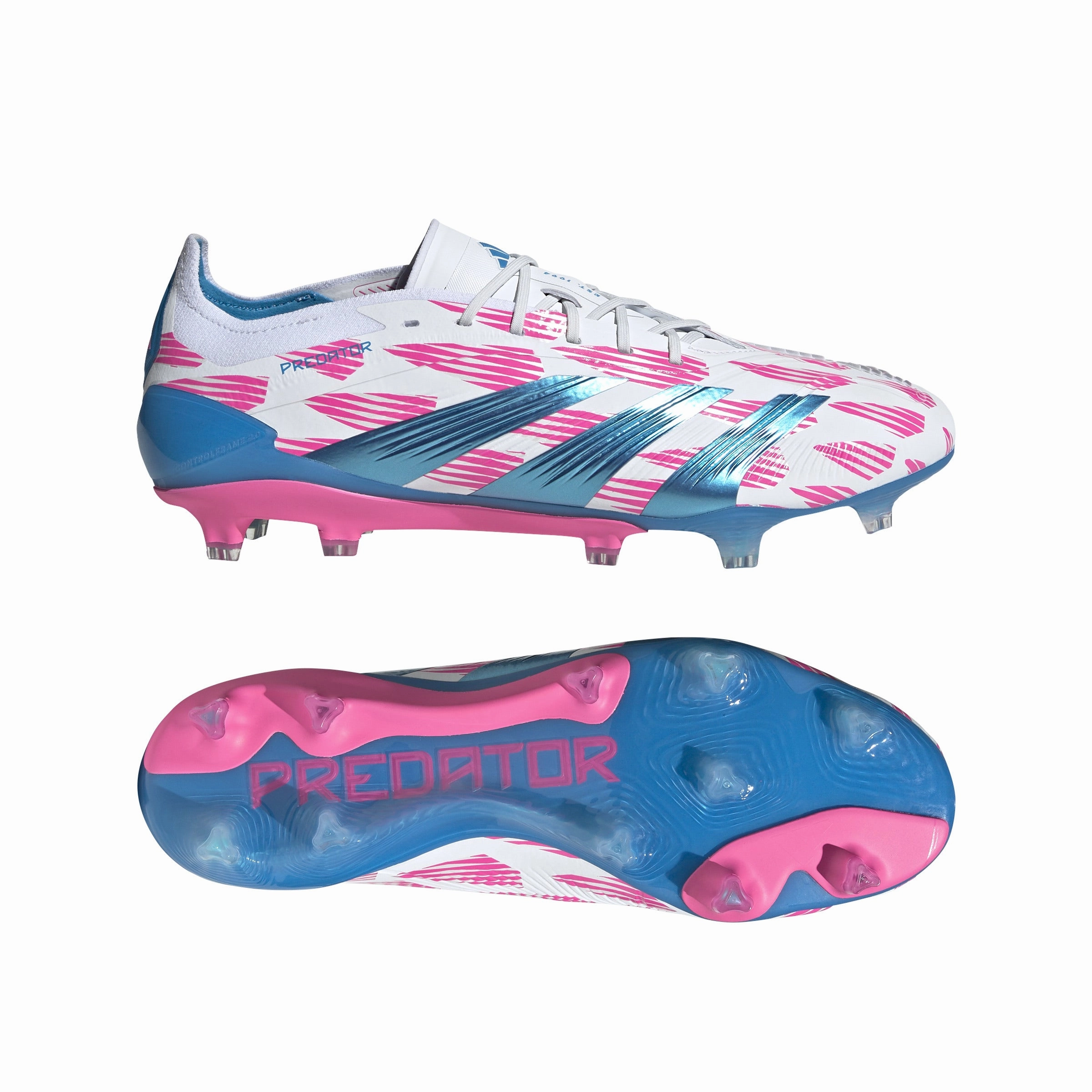 Warm Up adidas Predator Elite FG Firm Ground Soccer Cleat - FTWhite/ Solar Blue/ Solar Pink